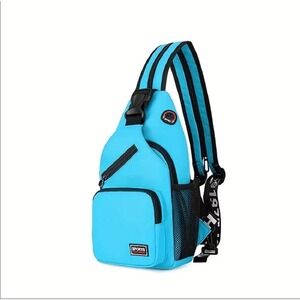 Contemporary Multi Compartment Sling Bag Convertible Backpack Aqua Blue Canvas